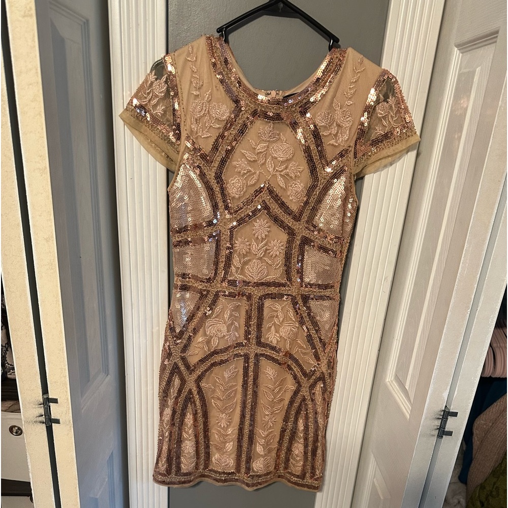 Spread Your Shine Rose Gold Sequin Embroidered Bodycon Dress